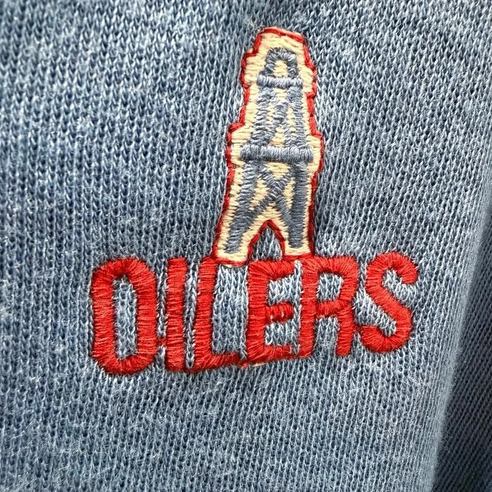 Houston Oilers Vintage Garan NFL Blue V Neck Pullover Sweater Made in USA Large